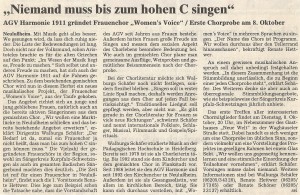 08.10.2002 Bericht Gründung Frauenchor